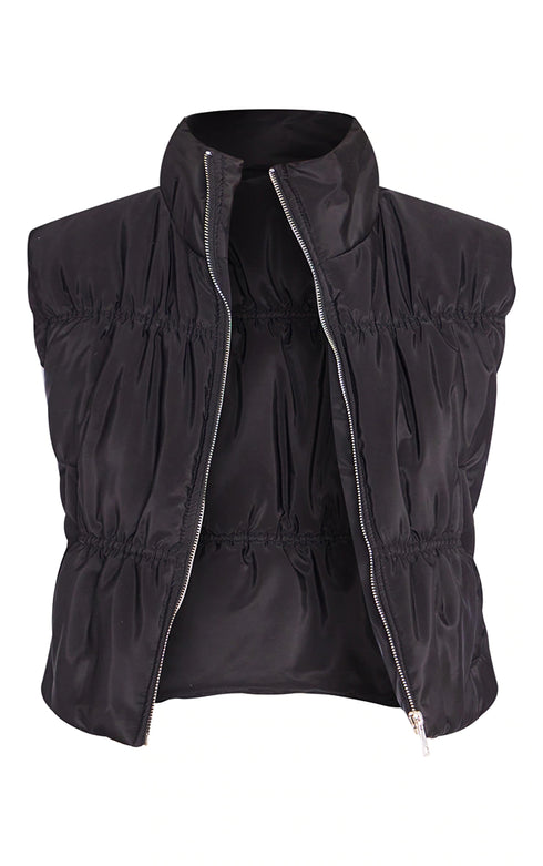 PLT BLACK ZIP FRONT CROPPED PUFFER GILET